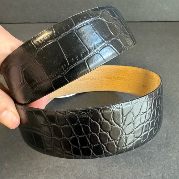 Vintage Y2K Statement Belt Black Croc Embossed Leather Large Silver Tone‎ Buckle main image 12